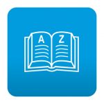 Etiqueta tipo app azul simbolo diccionario