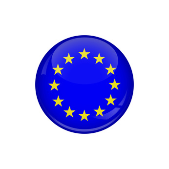 Flag of European Union. A round button with a glare. Round Flag emblem.