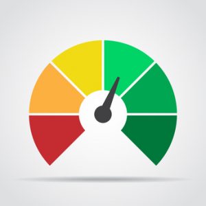 Speedometer icon. Colorful infographic gauge element with shadow. Vector illustration